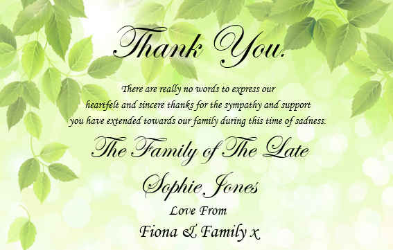 Bold Foliage Funeral Thank You Card Design Ref TH30