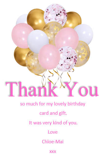 Beautiful Balloon design Birthday Thank You Cards Ref TH31