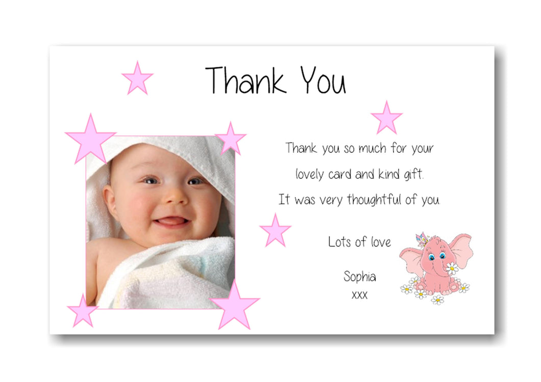 Beautiful Pink & White Baby Thank You Cards, with photo a truly lovely way to say 