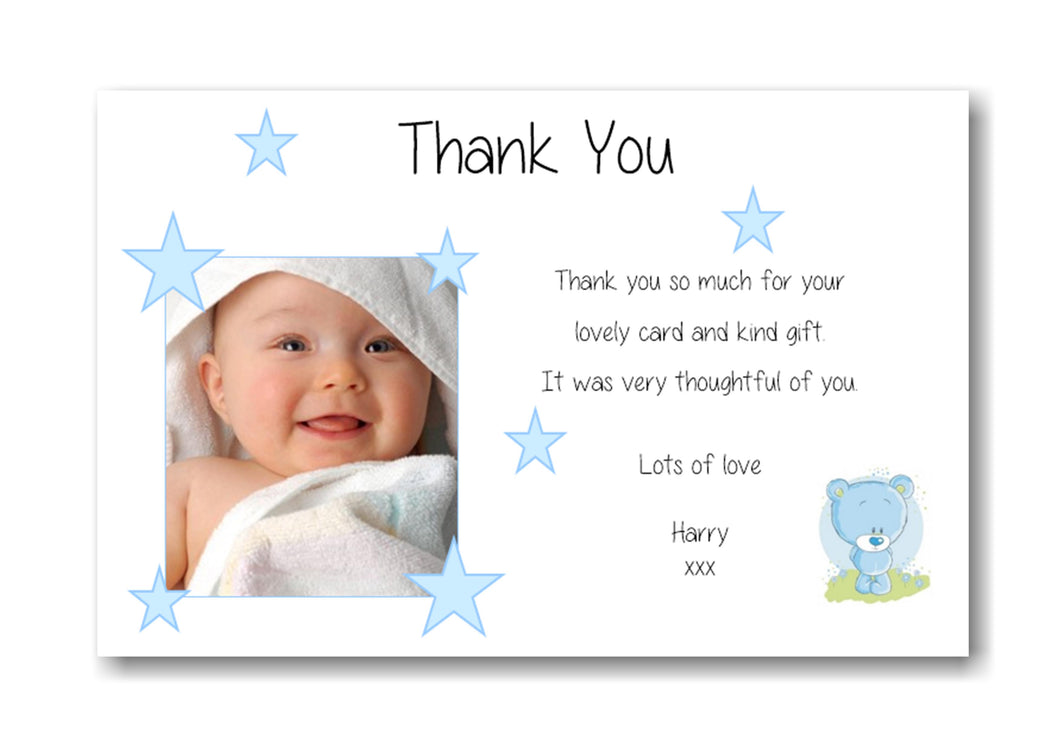 Stunning Blue & White Baby Thank You Cards, with photo a truly lovely way to say 