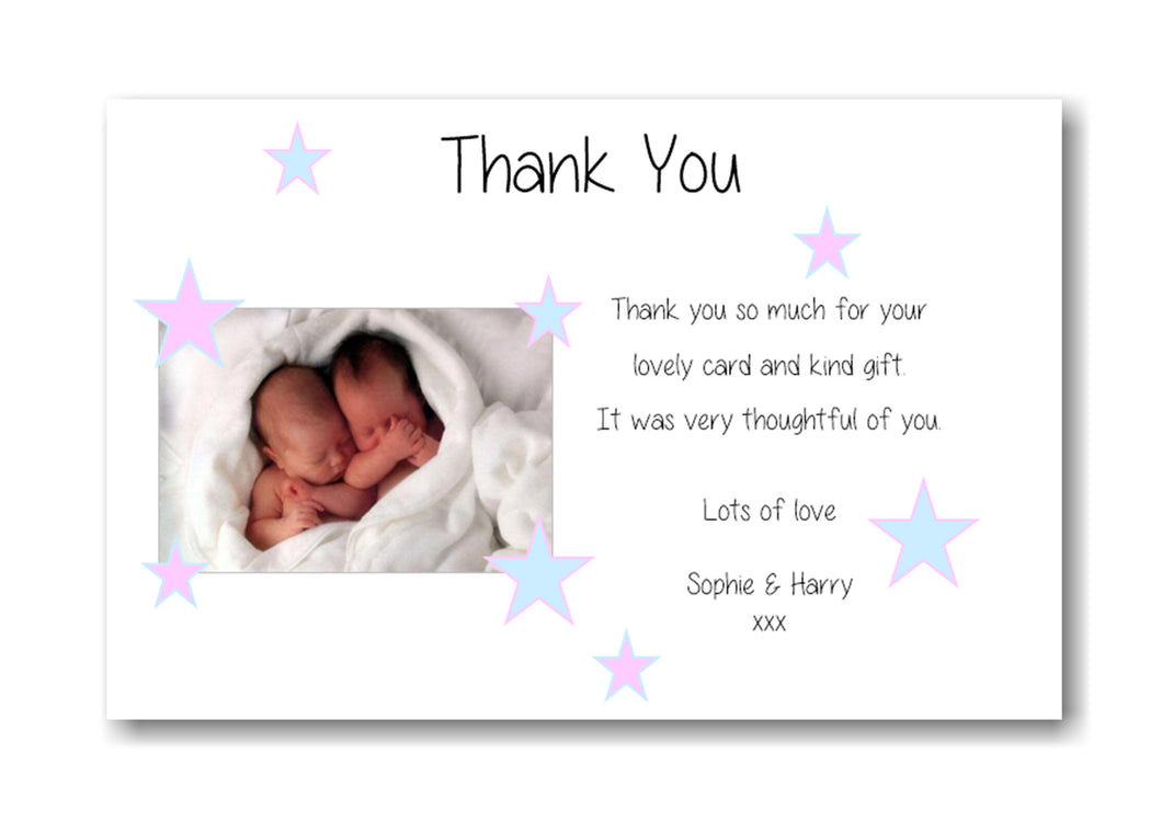 Beautiful Twins Boy & Girl Baby Thank You Cards, with photo a truly lovely way to say 