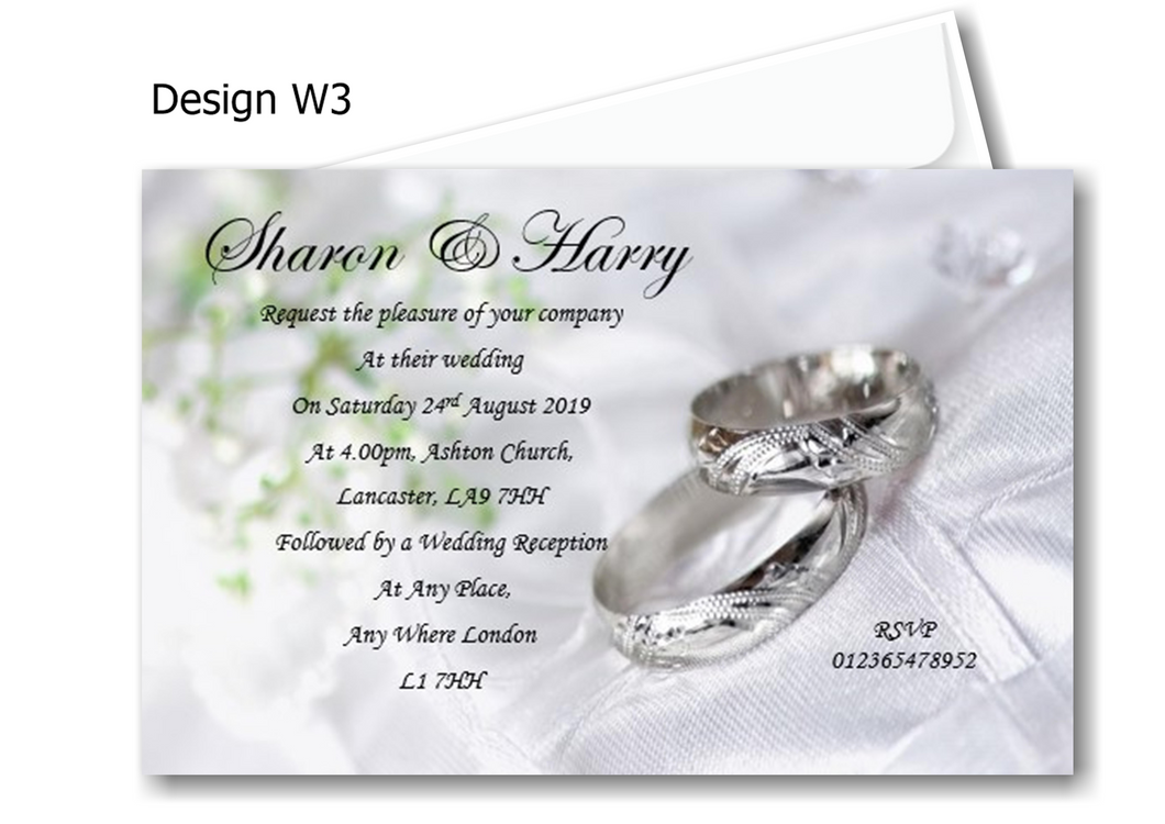 Wedding Day Invitation Ref W3 Silver/grey with weding rings