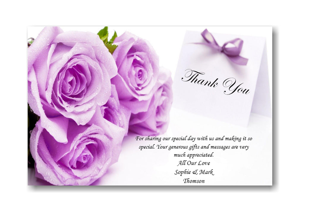 Stunning Wedding Thank you Cards In a lilac rose design Ref W5