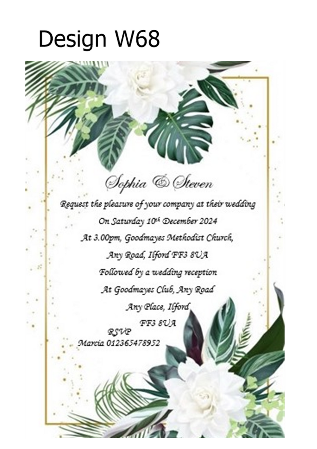 Wedding Day Invitation Ref W68 a lovely Floral and vibrant design