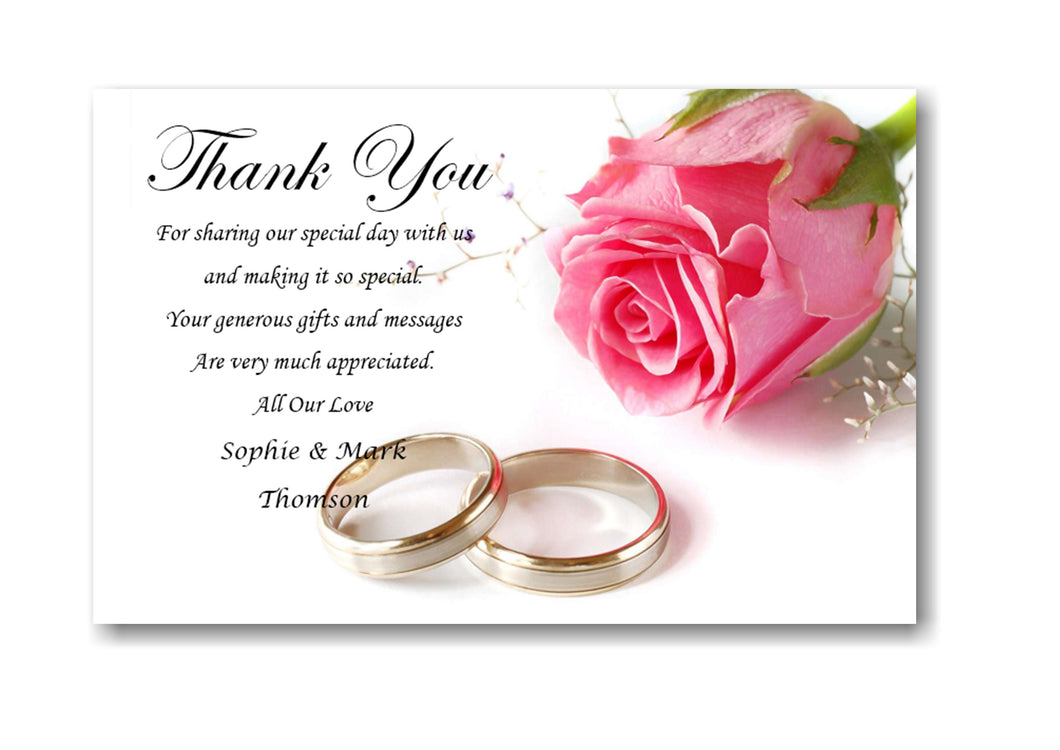 Beautiful Wedding Thank you Cards In a single stemmed pink rose design Ref W6