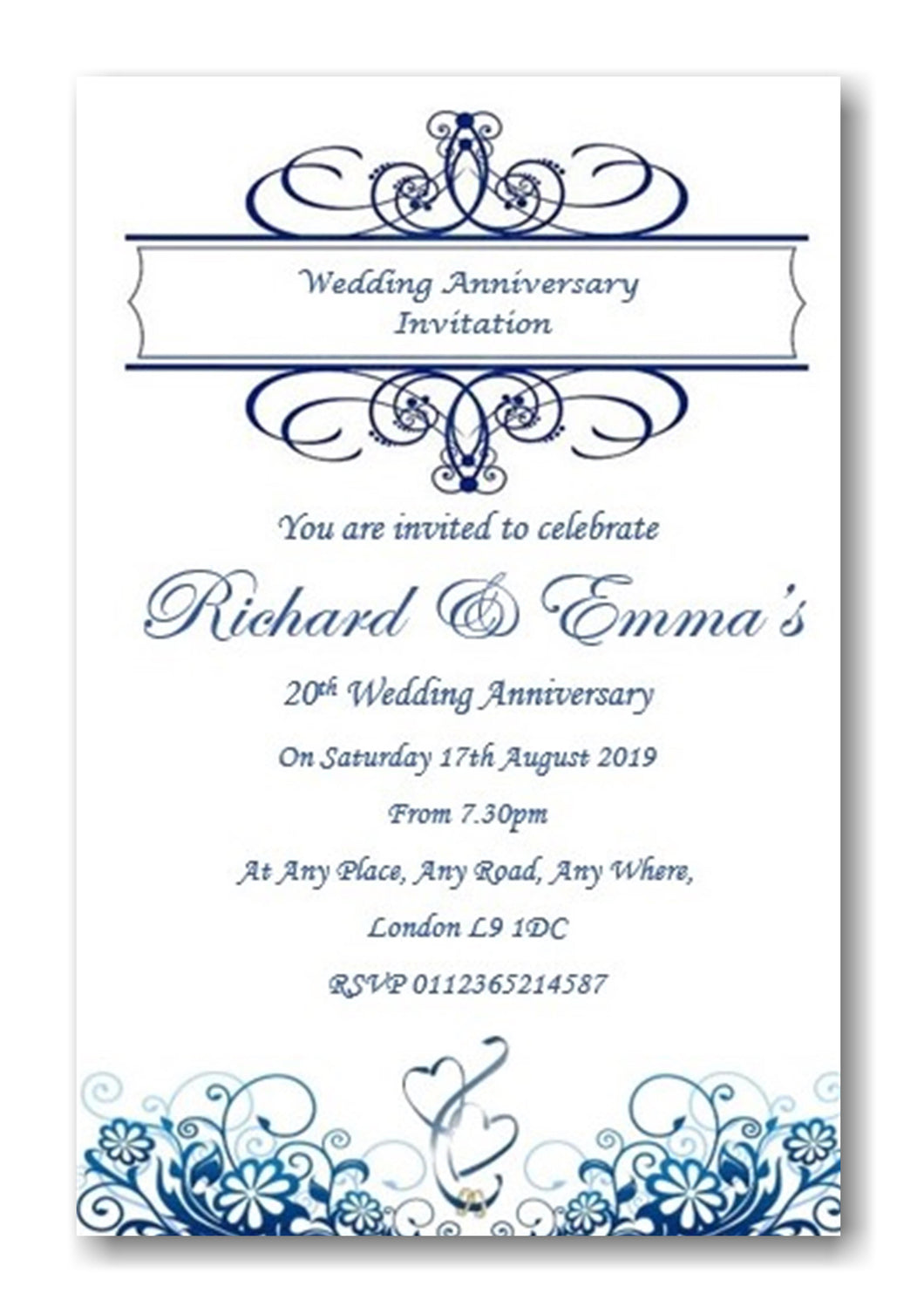 Stylish Wedding Anniversary Invitations Personalised Can Be Made For ANY Anniversary REF WA10