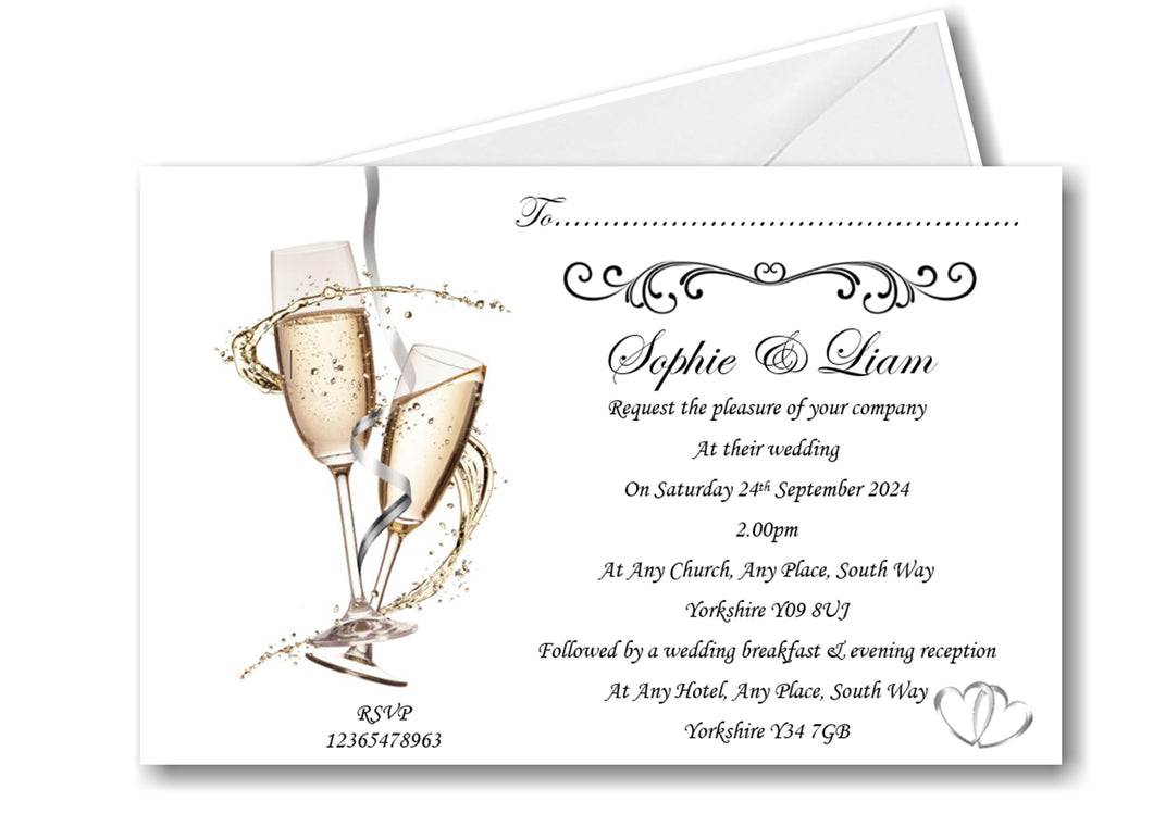 Personalised Wedding day write on invitations Ref WD6 A classic White design