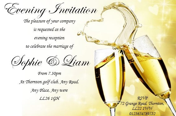 Wedding Evening Invitation Ref WE14 Gold design