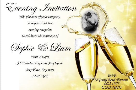 Wedding Evening Invitation Ref WE15 Gold design with photo on