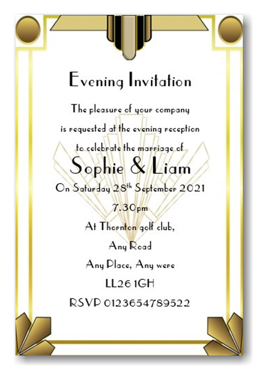 Wedding Evening Invitation Ref WE59 1960's Style