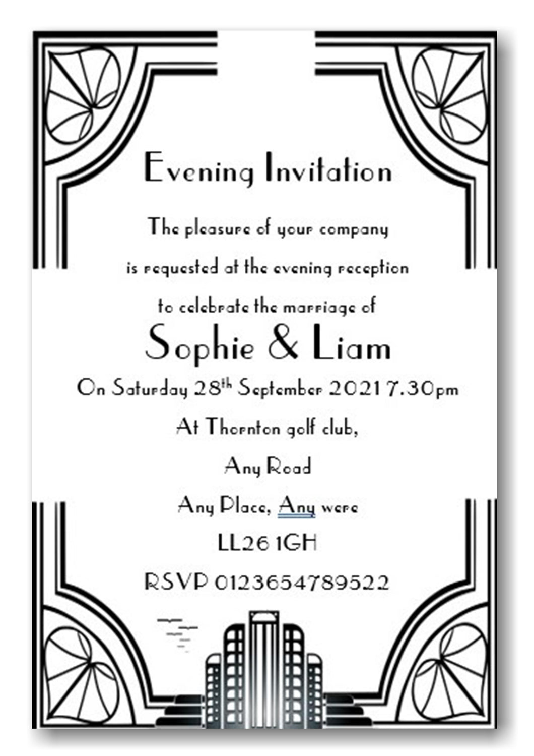 Wedding Evening Invitation Ref WE60 1960's Style