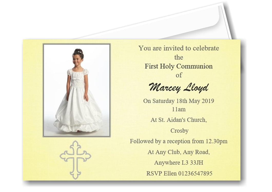 Beautiful Holy Communion Invitation, a simple elegant design with a photo of your child. Ref C10