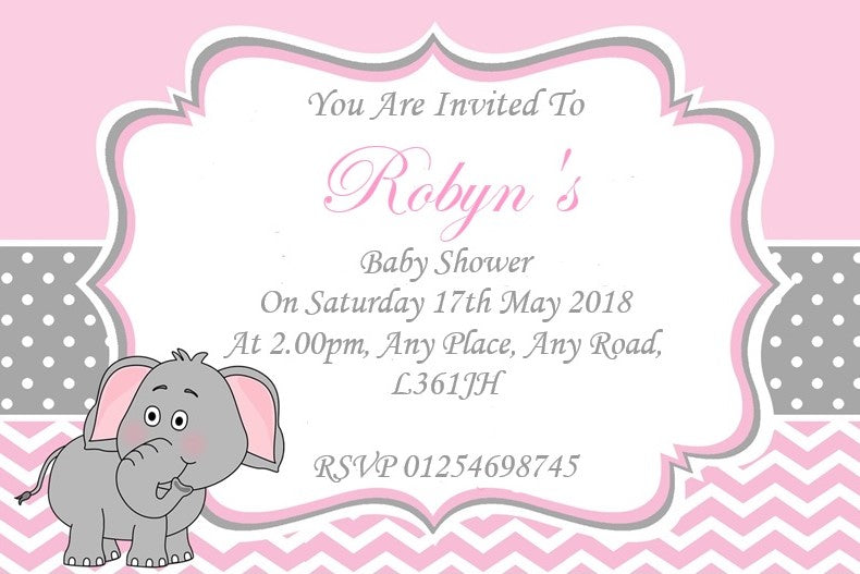 Lovely pink white and grey Baby Shower Invitations timeless design Ref B6