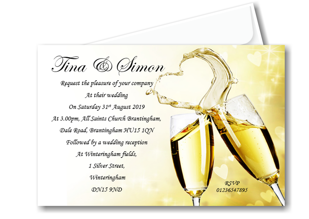 Wedding Day Invitation Ref WD-gold a lovely gold design classy and stylish