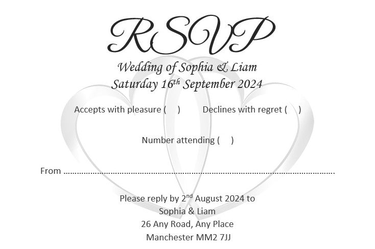 Personalised RSVP cards Ref RS1 A simple but effective style with a classy look