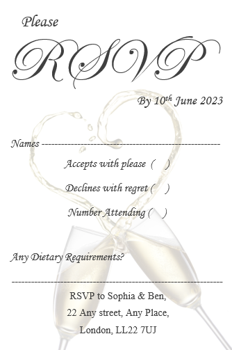 Personalised RSVP cards Ref RS2 A classy look and finnish ideal to for your guests to RSVP you