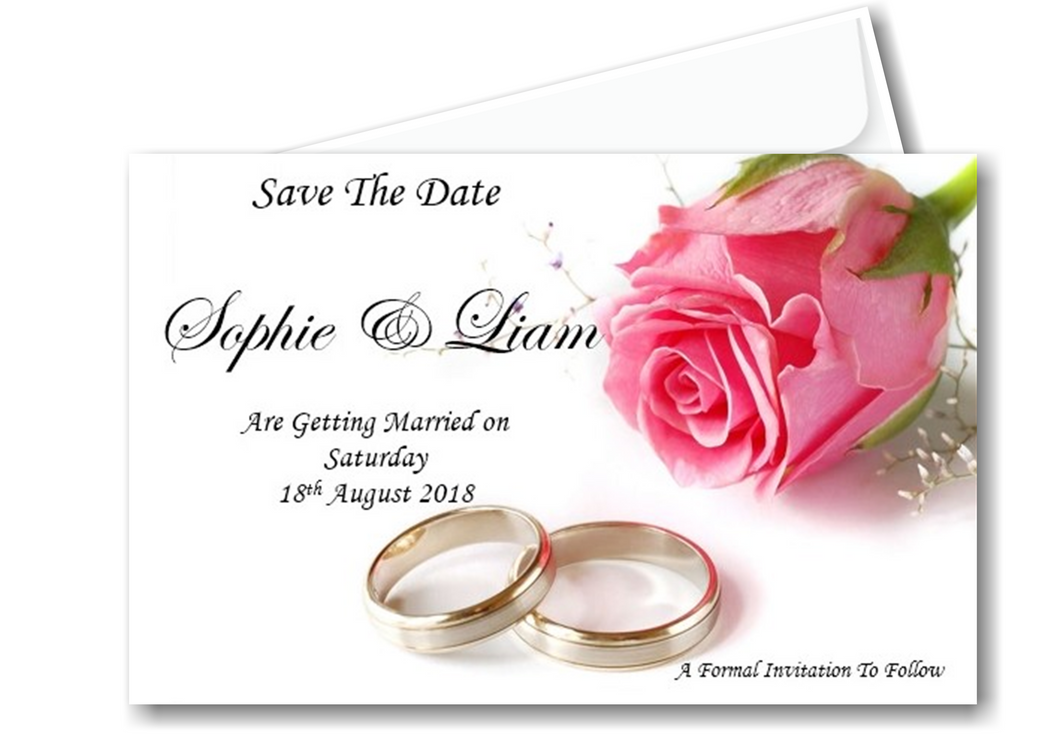 Save The Date Cards Ref SD-PR a classy single stemmed pink rose very classy that makes a statement