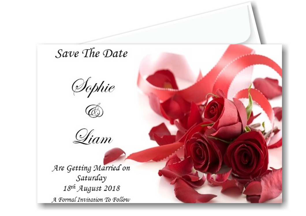 Save The Date Cards Ref SD-RR a classic red rose design that makes a statement in a classy way