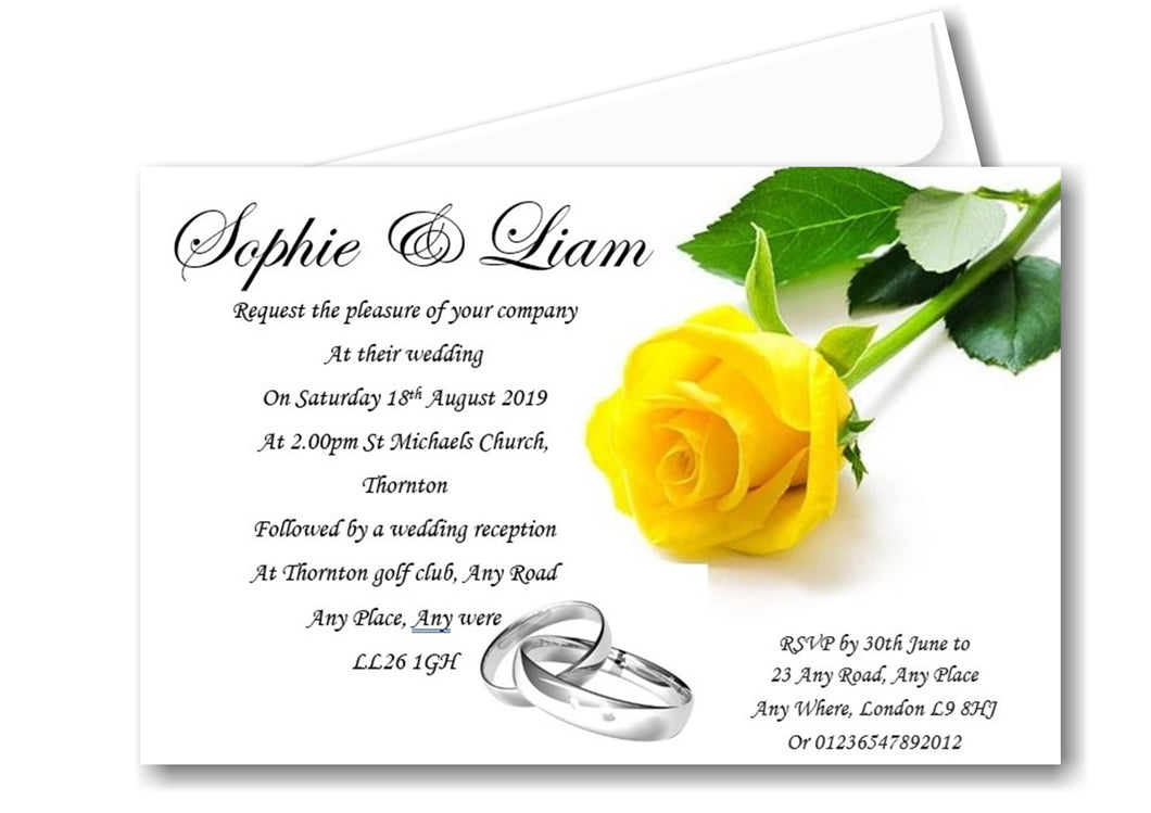 Wedding Day Invitation Ref W57 A stunning yet simple single yellow rose design