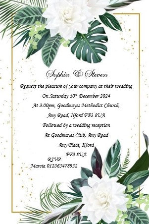 Wedding Invitation Green Leaf & White Ref W68