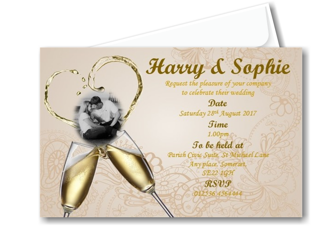 Wedding Day Invitation Ref WD-BP A modern design with a photo of the loving couple on