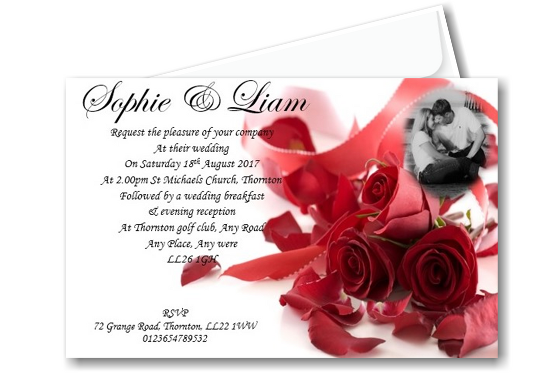 Wedding Day Invitation Ref W12 A classic design but timeless with a photo of the magical couple