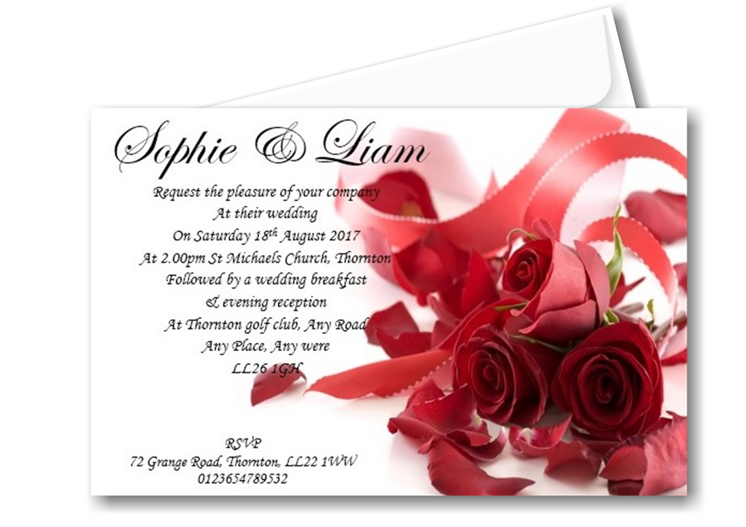 Wedding Day Invitation Ref W13 a stunning red rose design that is not only a classic but timeless