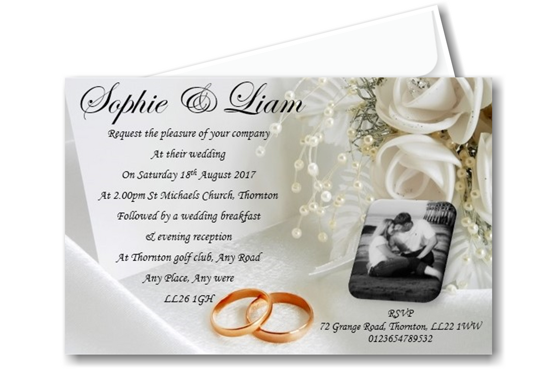 Wedding Day Invitation Ref W2 A classic design with the added bonus of having the loving couples photo on.