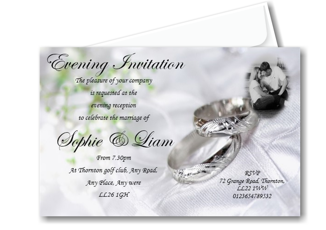 Wedding Day Evening Invitation Ref WE-SP a bold design that allows a photo of the special couple on