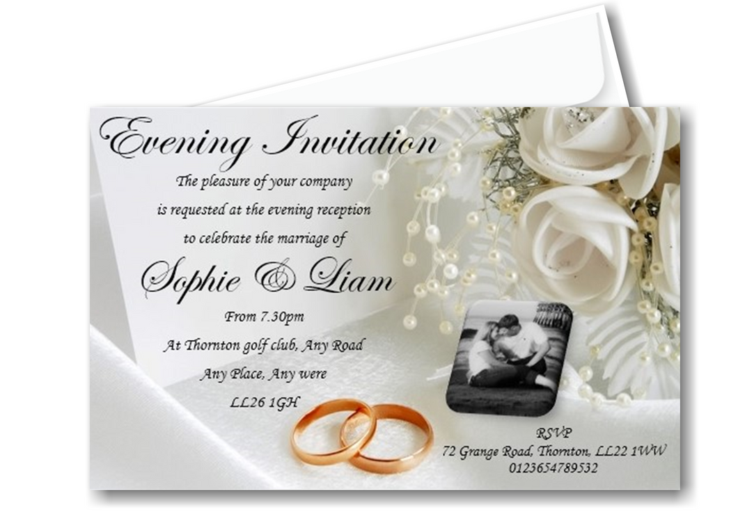 Wedding Day Evening Invitation Ref WE-WRP a classic design with a photo of the magical couple on