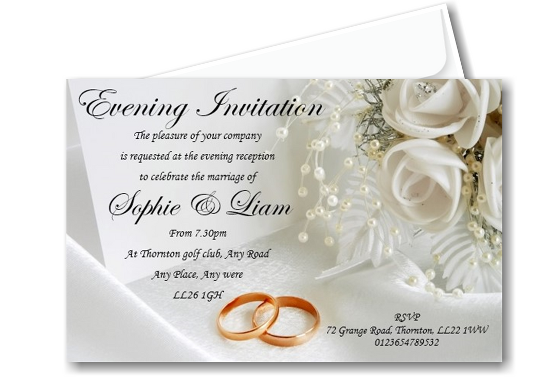 Wedding Day Evening Invitation Ref WE-WR a classic style yet classy in it's own right