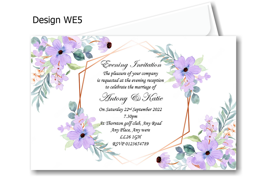 Wedding Evening Invitation Ref WE5 a lovelu bold lilac floral and white design