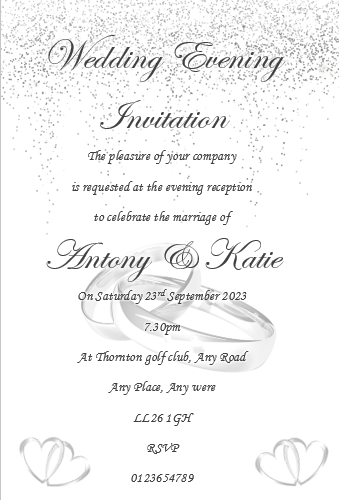 Wedding Day Evening Invitation Ref WE65 a classy white and grey design