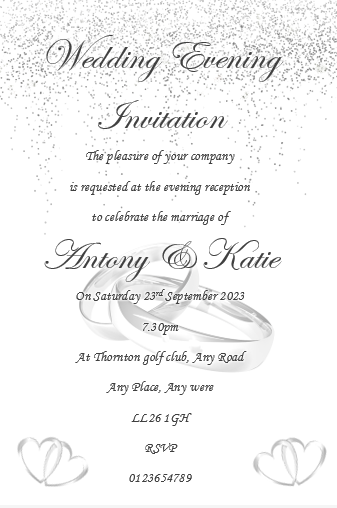 Wedding Day Evening Invitation Ref WE-WE65