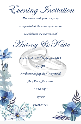 Wedding Day Evening Invitation Ref WE-WE66